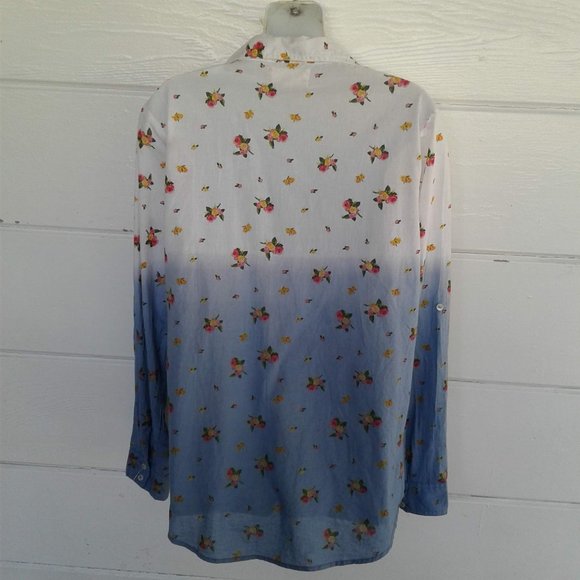 White Blue Floral Button Down Shirt Long Sleeves L - Picture 6 of 8